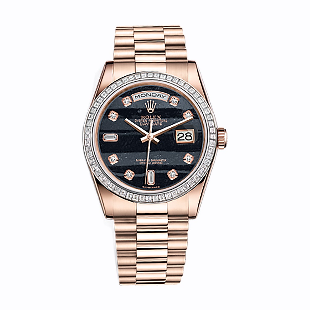 Day-Date 36 118395BR Rose Gold Watch (Ferrite Set with Diamonds)