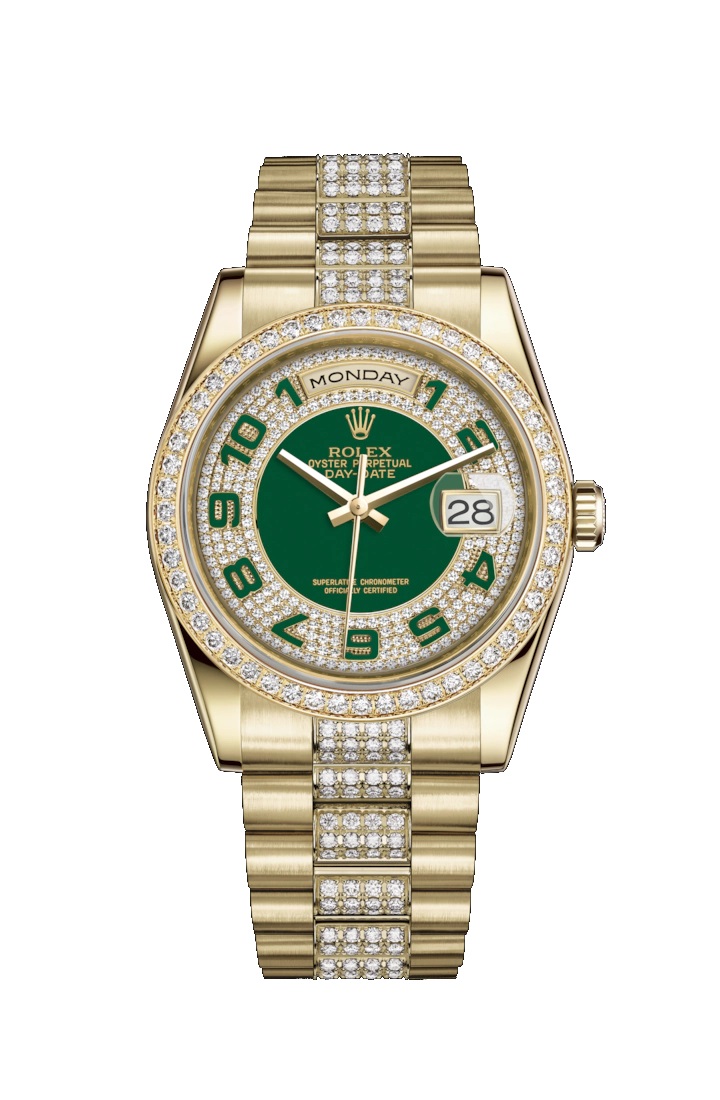 Day-Date 36 118348 Gold & Diamonds Watch (Green, Diamond Paved)