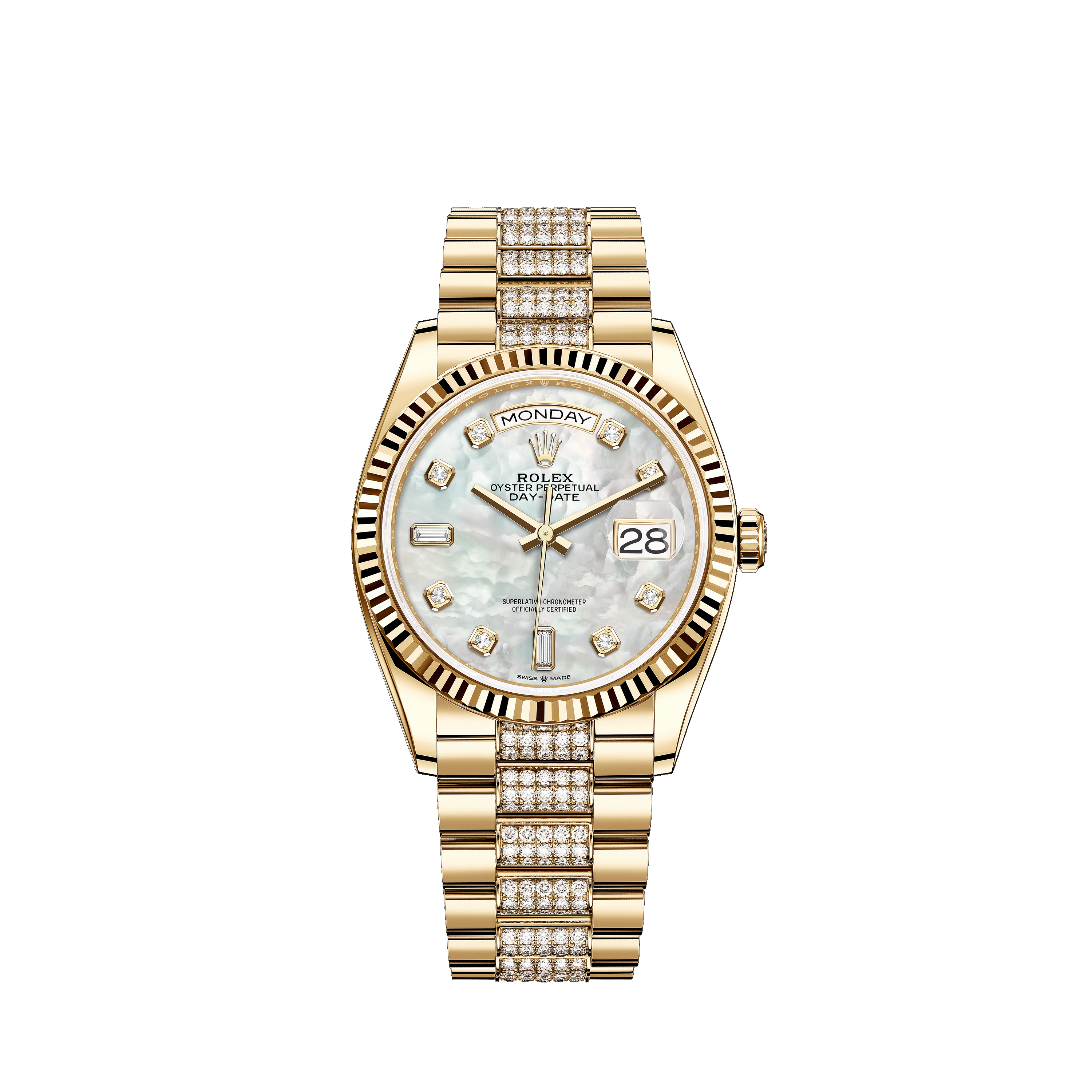 Day-Date 36 128238 Gold Watch (White Mother-of-Pearl Set with Diamonds)
