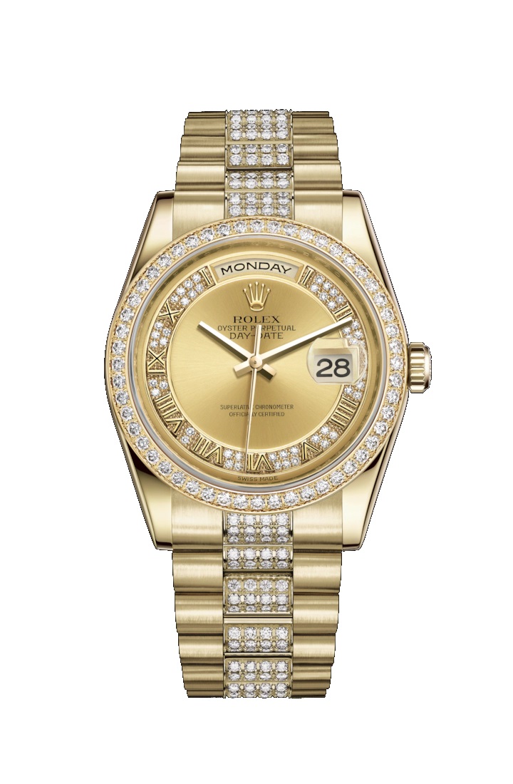 Day-Date 36 118348 Gold & Diamonds Watch (Champagne-Colour Set with Diamonds)