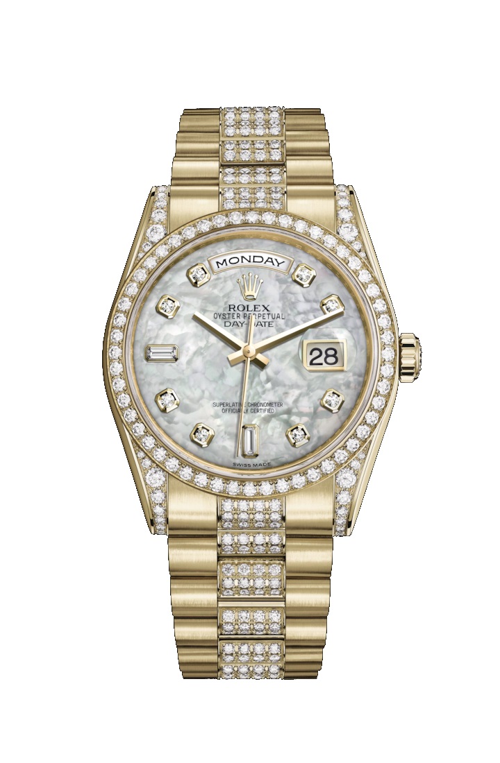 Day-Date 36 118388 Gold & Diamonds Watch (White Mother-Of-Pearl Set with Diamonds)