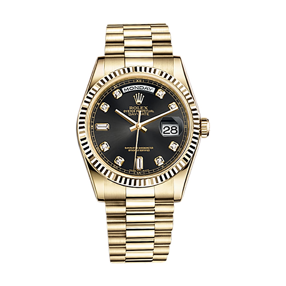 Day-Date 36 118238 Gold Watch (Black Set with Diamonds)