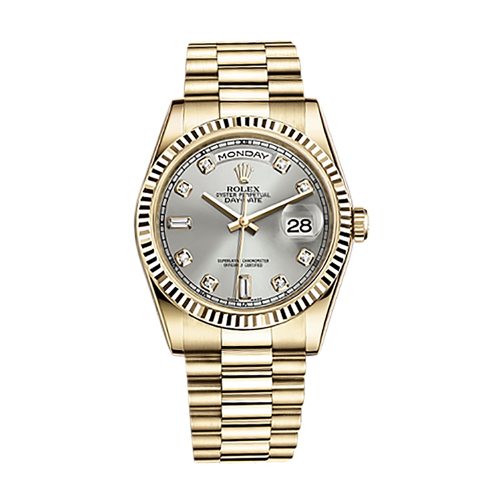 Day-Date 36 118238 Gold Watch (Silver Set with Diamonds)