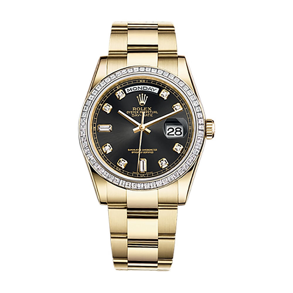 Day-Date 36 118398BR Gold Watch (Black Set with Diamonds)
