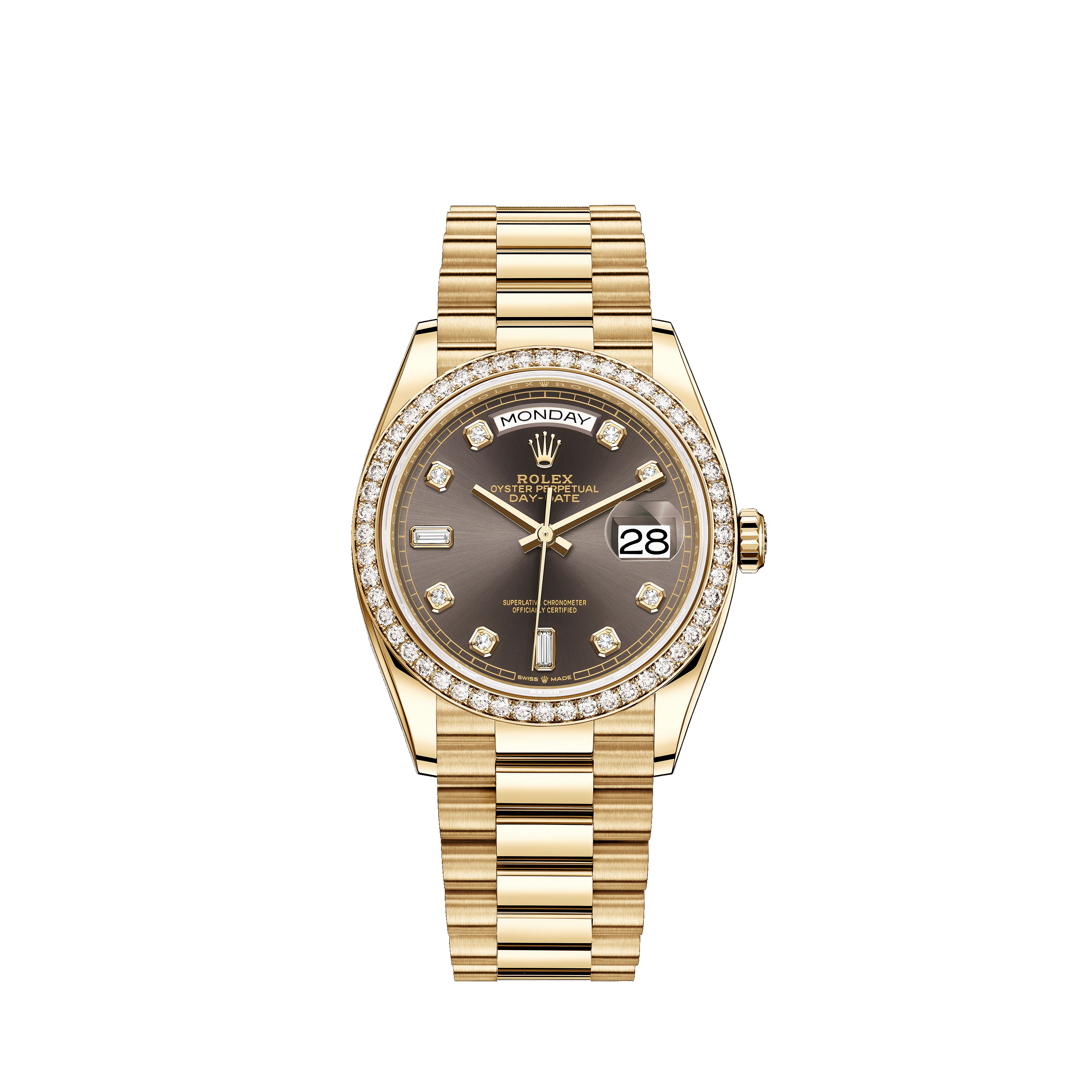 Day-Date 36 128348RBR Gold & Diamonds Watch (Dark Grey Set with Diamonds)