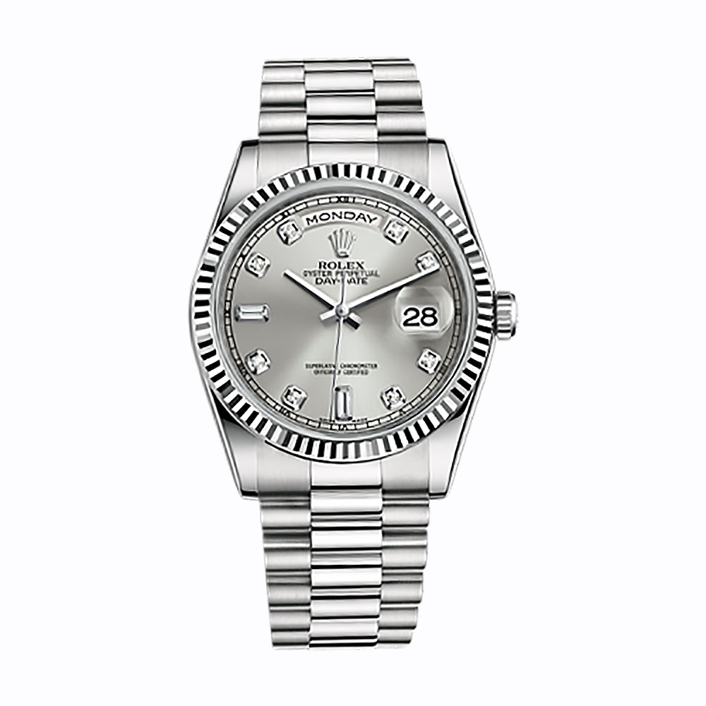 Day-Date 36 118239 White Gold Watch (Silver Set with Diamonds)