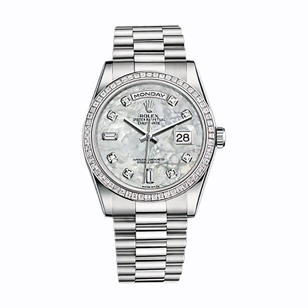 Day-Date 118399BR White Gold Watch (White Mother-of-Pearl Set with Diamonds)
