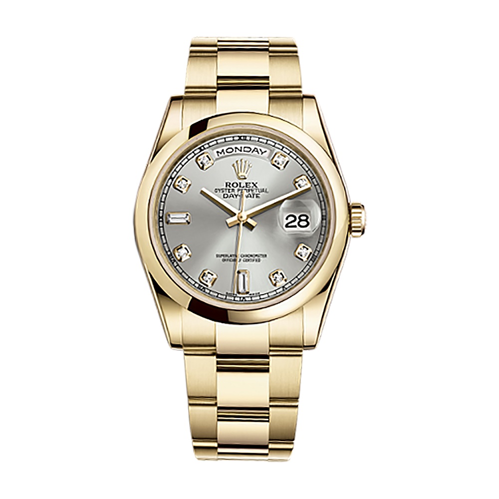 Day-Date 36 118208 Gold Watch (Silver Set with Diamonds)