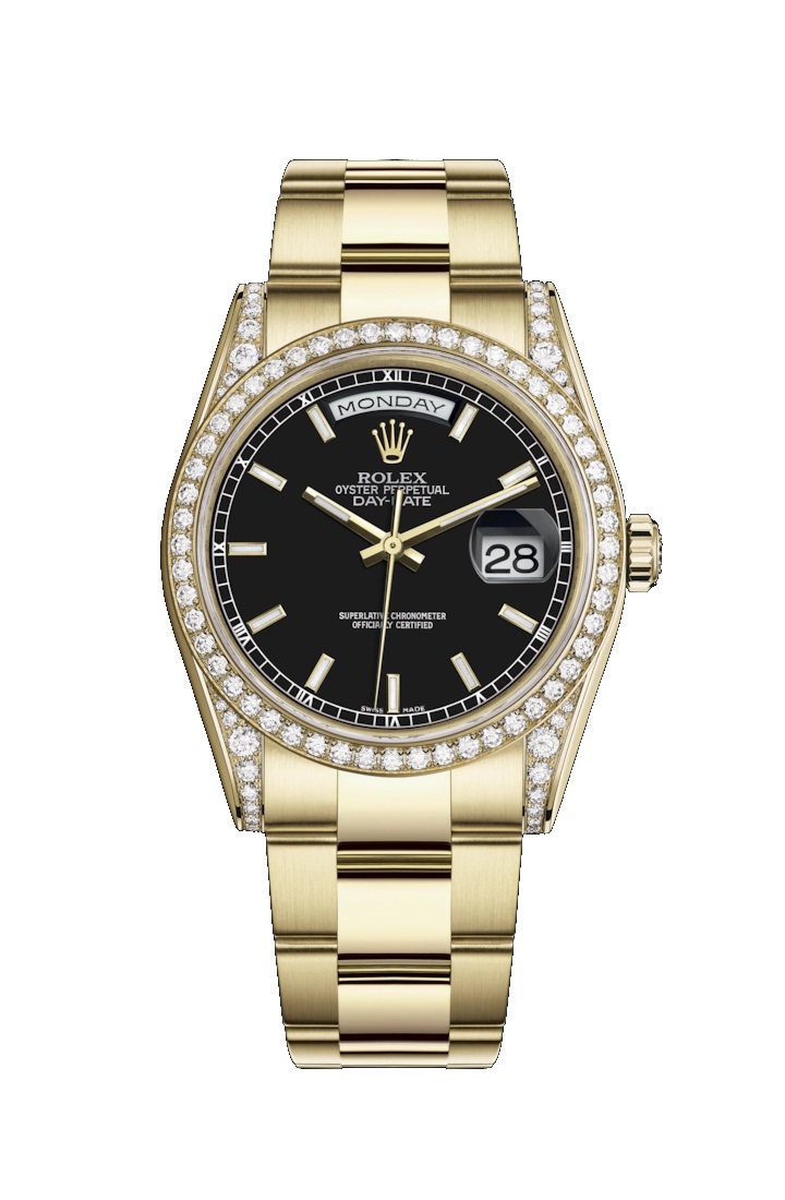 Day-Date 36 118388 Gold & Diamonds Watch (Black)