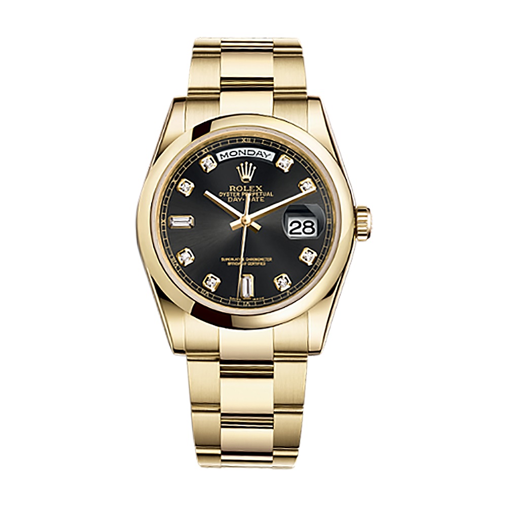 Day-Date 36 118208 Gold Watch (Black Set with Diamonds)