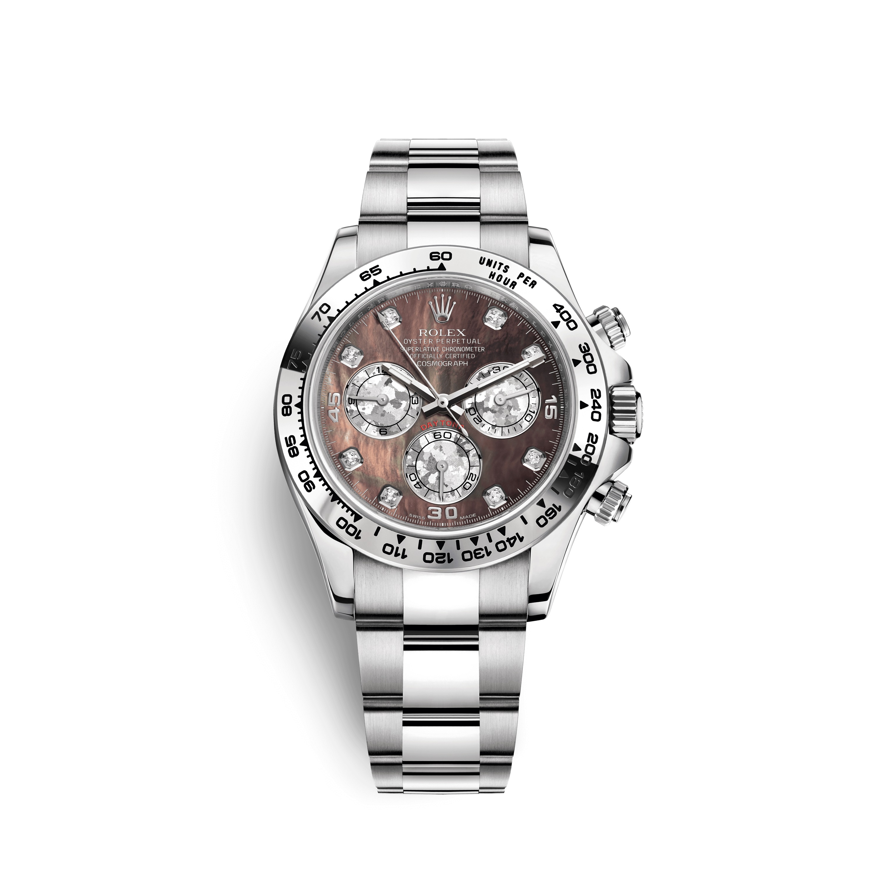 Cosmograph Daytona 116509 White Gold Watch (Black Mother-of-Pearl Set with Diamonds)