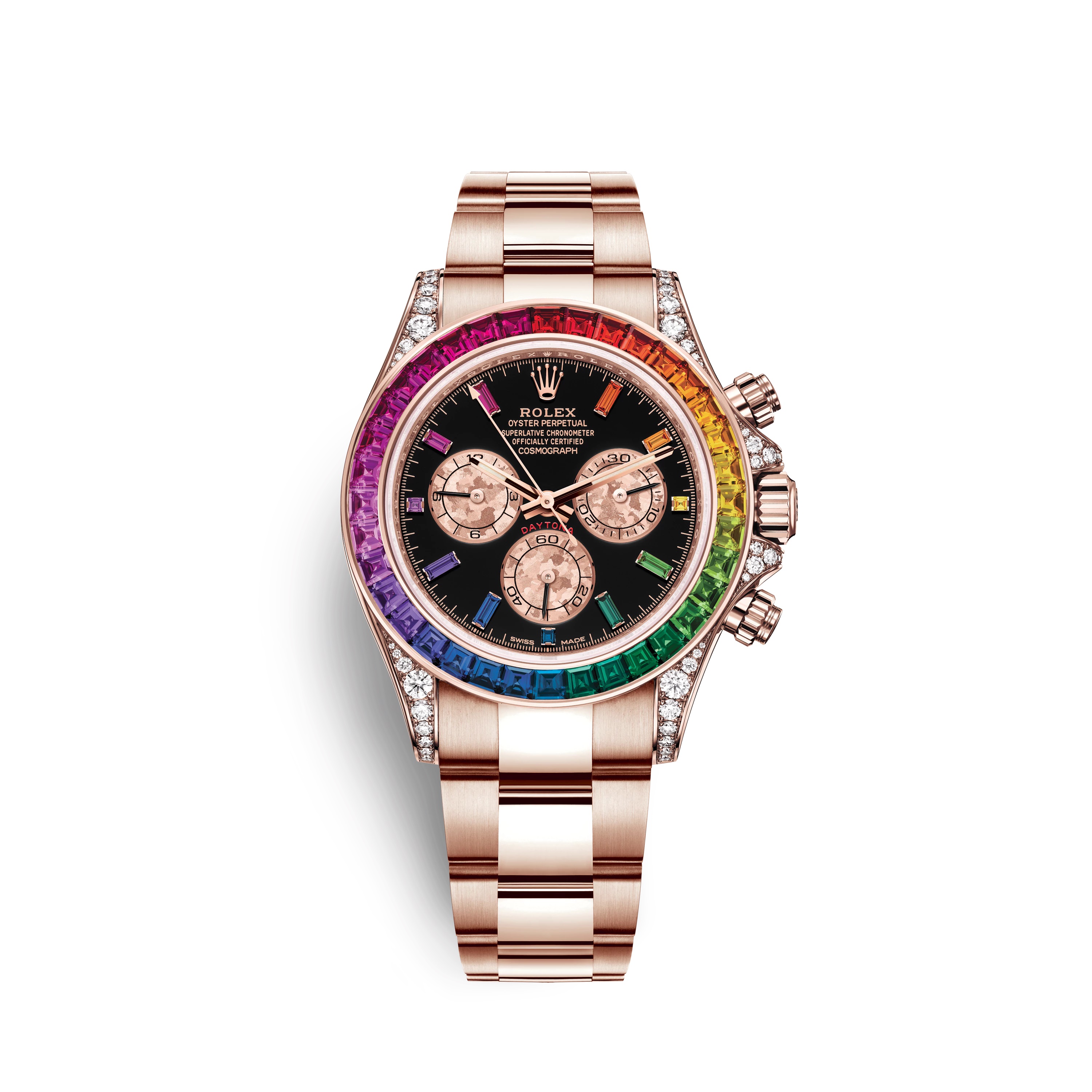 Daytona 116595RBOW Rose Gold Watch (Black and Gold Crystals Set with Sapphires)