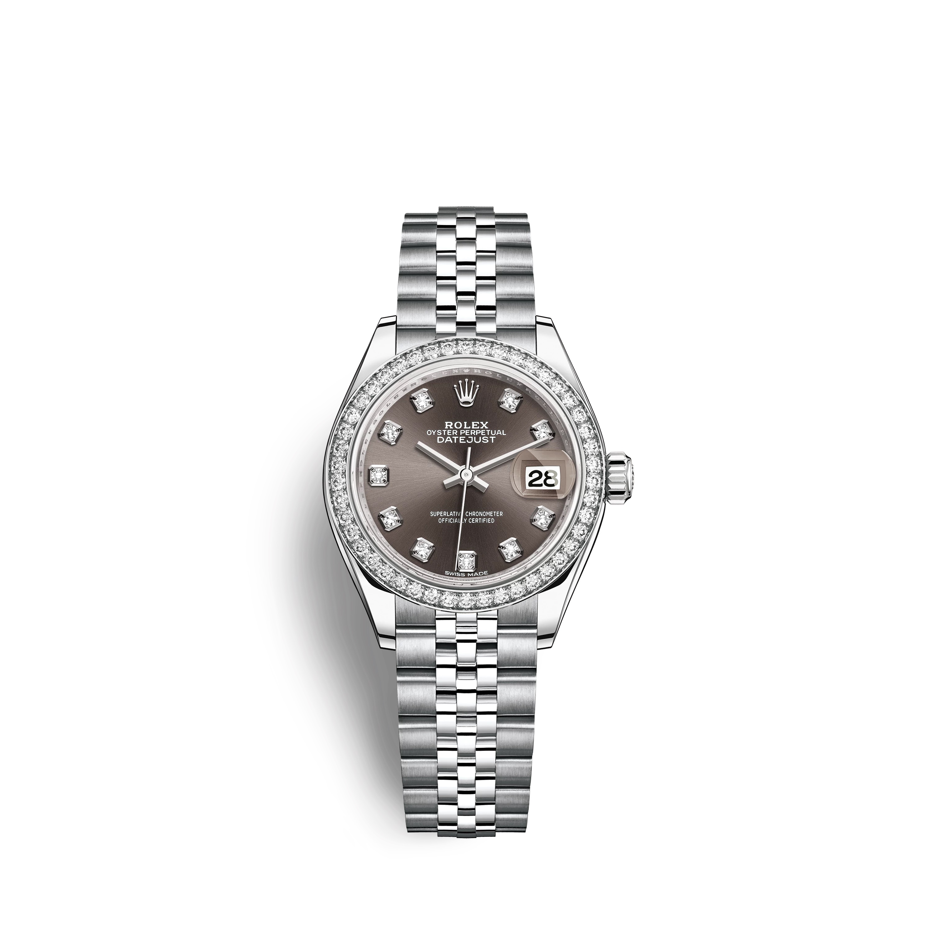 Lady-Datejust 28 279384RBR White Gold & Stainless Steel Watch (Dark Grey Set with Diamonds)