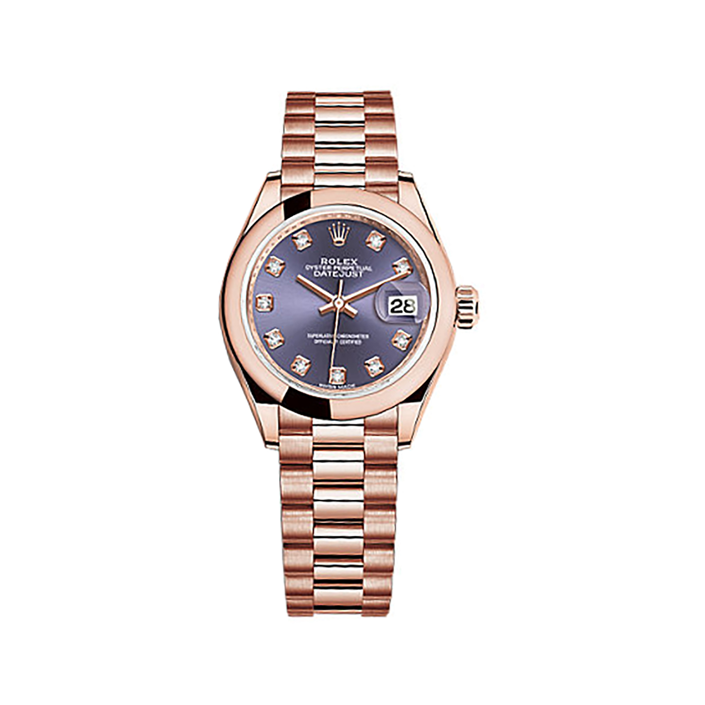 Lady-Datejust 28 279165 Rose Gold Watch (Aubergine Set with Diamonds)