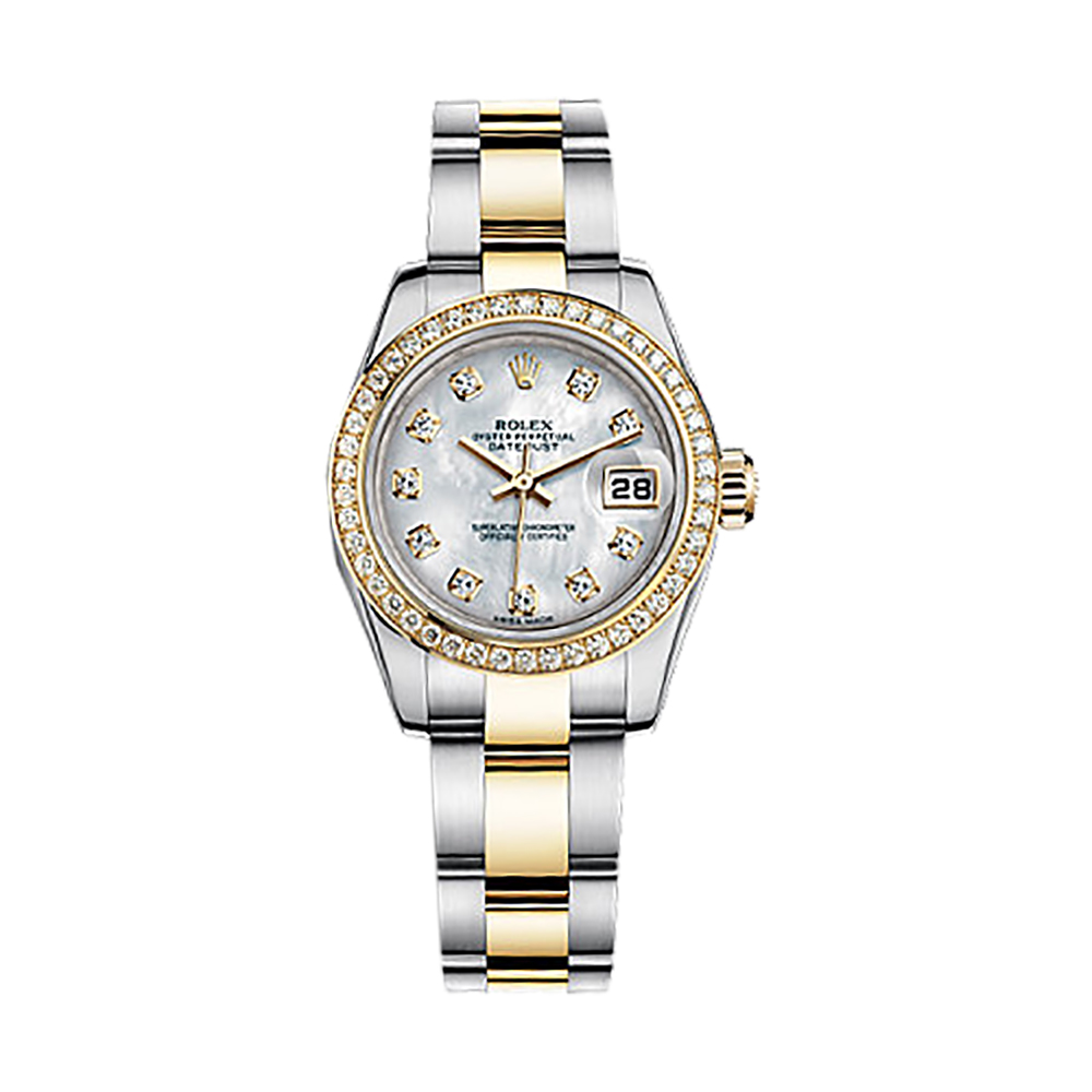 Lady-Datejust 26 179383 Gold & Stainless Steel Watch (White Mother-of-Pearl Set with Diamonds)