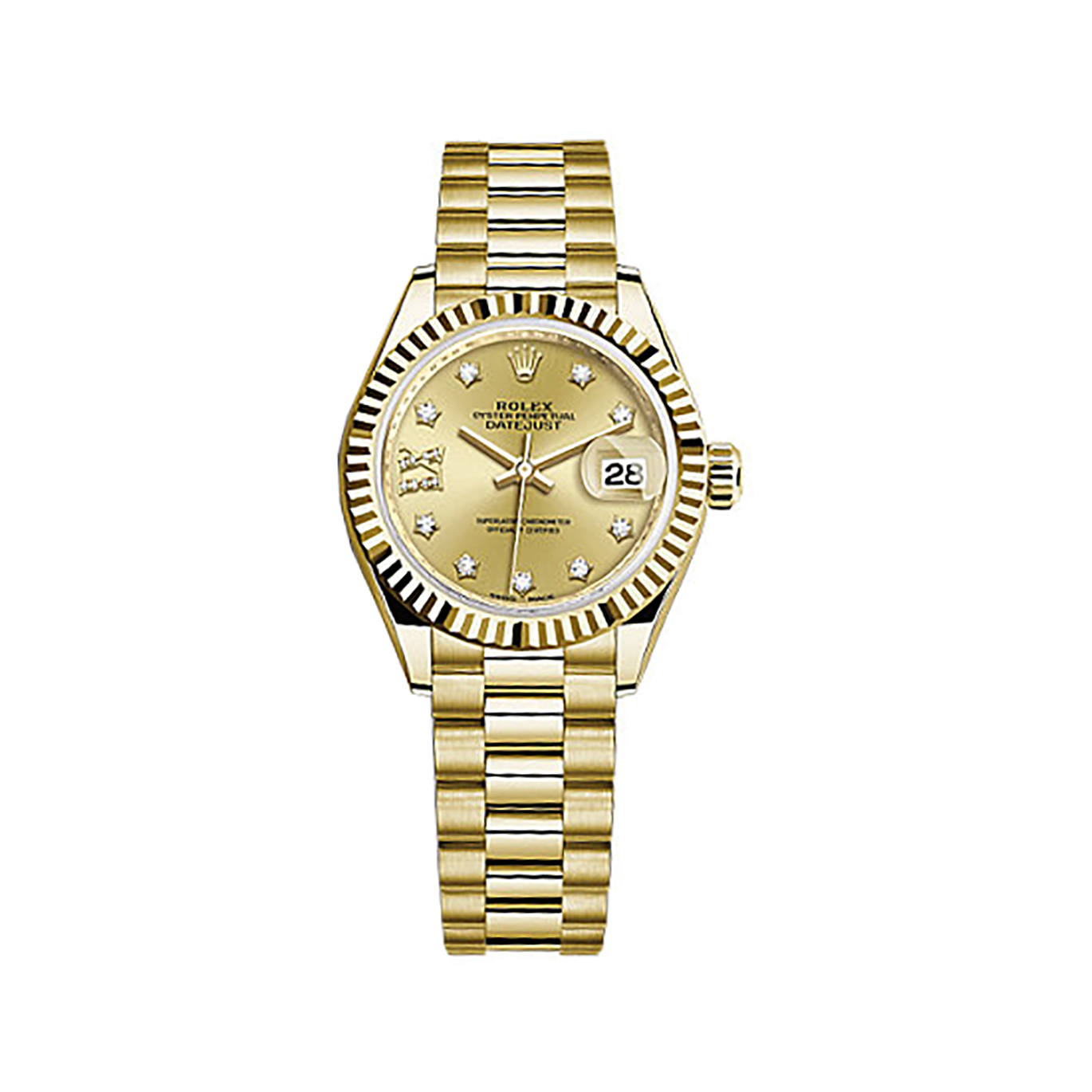 Lady-Datejust 28 279178 Gold Watch (Champagne Set with Diamonds)