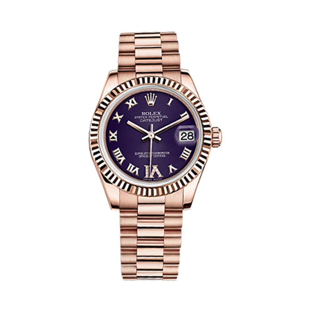 Datejust 31 178275f Rose Gold Watch (Purple Set with Diamonds)