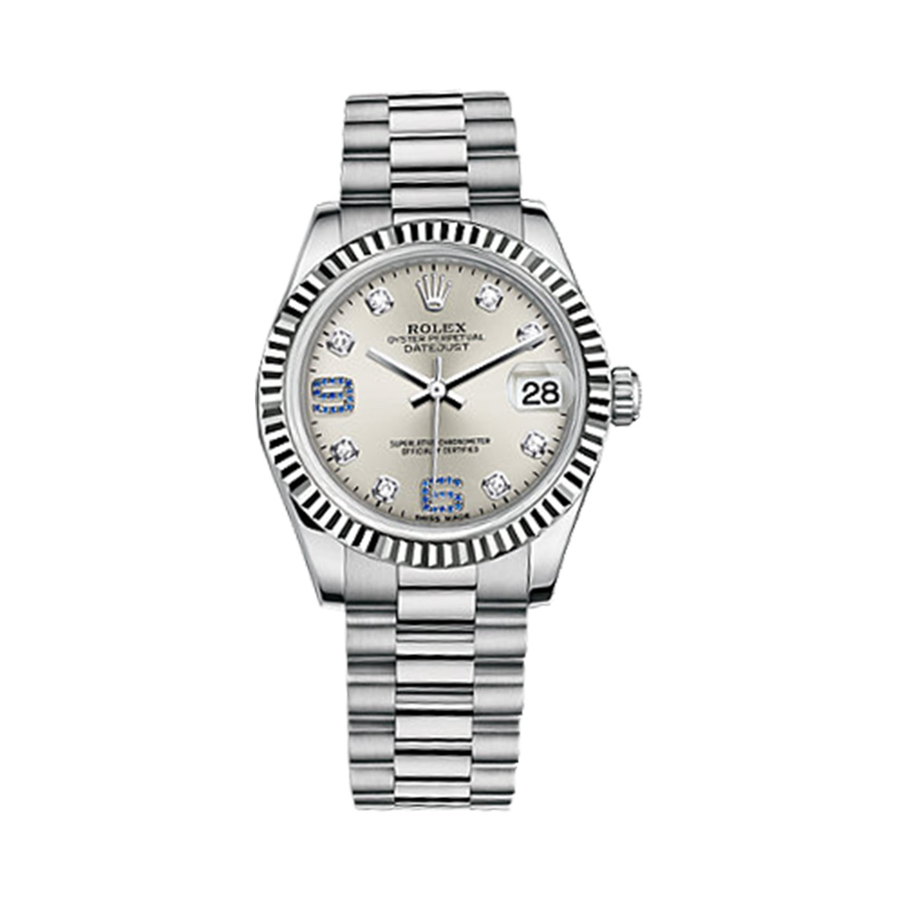 Datejust 31 178279 White Gold Watch (Silver Set with Diamonds and Sapphires)
