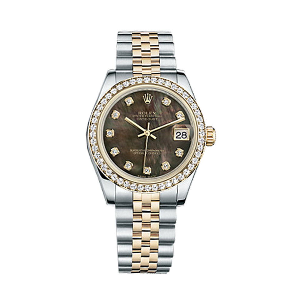 Datejust 31 178383 Gold & Stainless Steel Watch (Black Mother-of-Pearl Set with Diamonds)