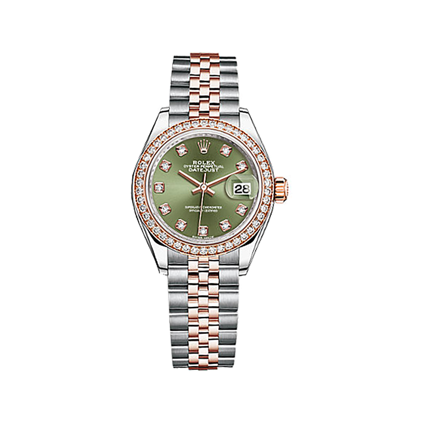 Lady-Datejust 28 279381RBR Rose Gold & Stainless Steel & Diamonds Watch (Olive Green Set with Diamonds)