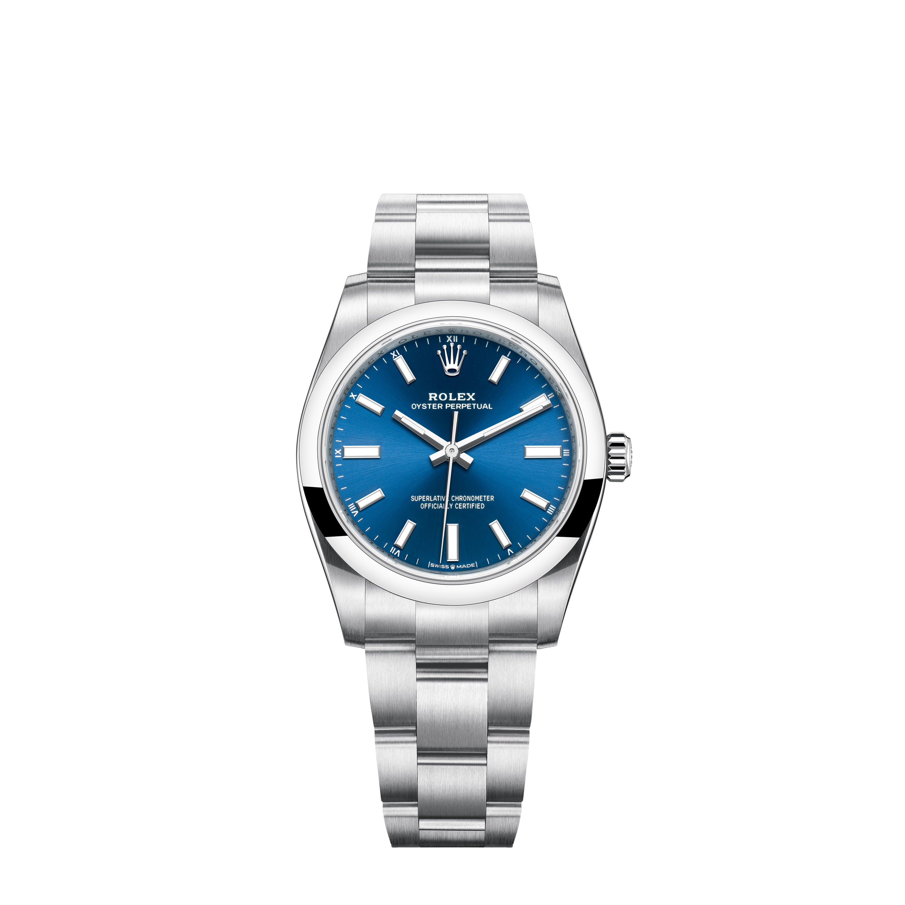 Oyster Perpetual 34 124200 Stainless Steel Watch (Bright Blue)